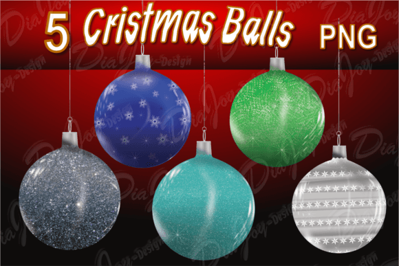 Blue Black Green Silver Christmas Balls Illustrations