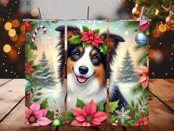 Border Collie Christmas Tumbler Warp Illustrations