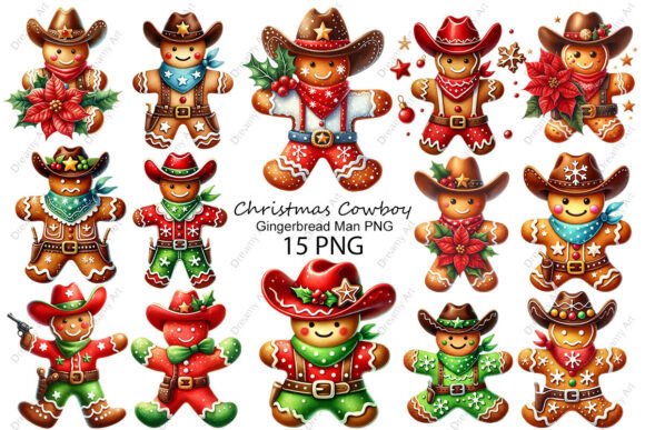 Christmas Cowboy Gingerbread Man PNG: Illustrations