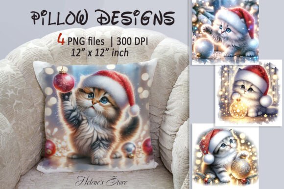 Christmas Cute Cats Pillow Case Designs: Illustrations