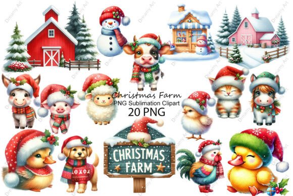 Christmas Farm PNG: Illustrations for Branding