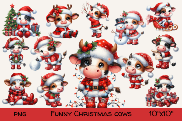 Christmas Funny Cows Illustrations for Crafters