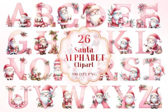 Christmas Santa Alphabet Clipart Bundle: Festive Illustrations