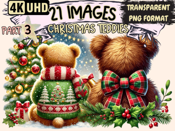 Christmas Teddies Clipart P3: Festive Illustrations
