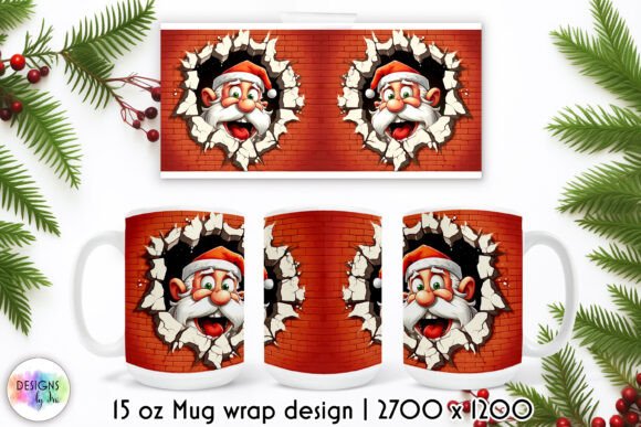 Cracked Wall Funny Christmas Mug Wrap Illustrations