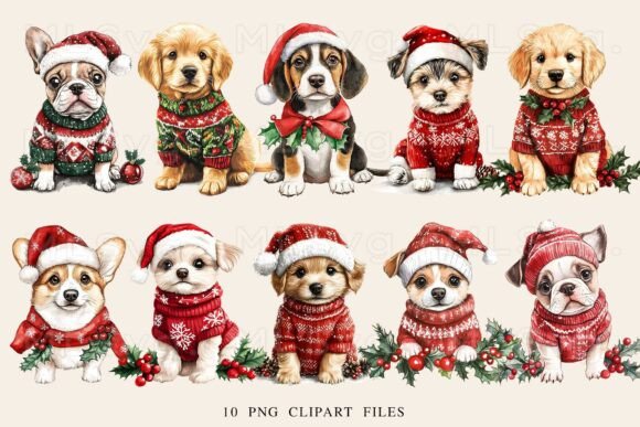 Cute Christmas Dog PNG Bundle: Festive Illustrations