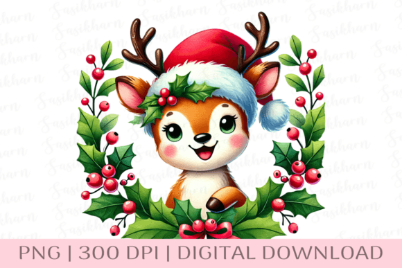 Cute Christmas Reindeer Santa Hat Illustrations Review