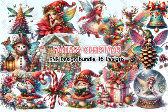 Fantasy Christmas Clipart PNG: Illustrations for Sellers