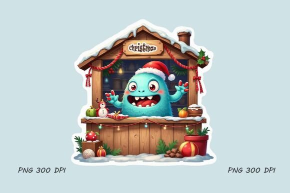 Festive Monster at Christmas Market: Illustrations