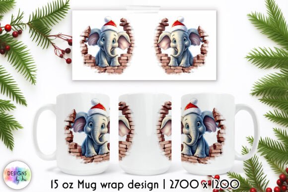 Funny Elephant Christmas Mug Wrap: Festive Illustrations