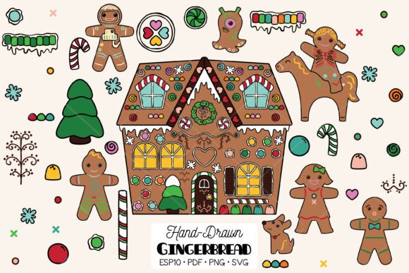 Gingerbread Men Color Christmas House Illustrations