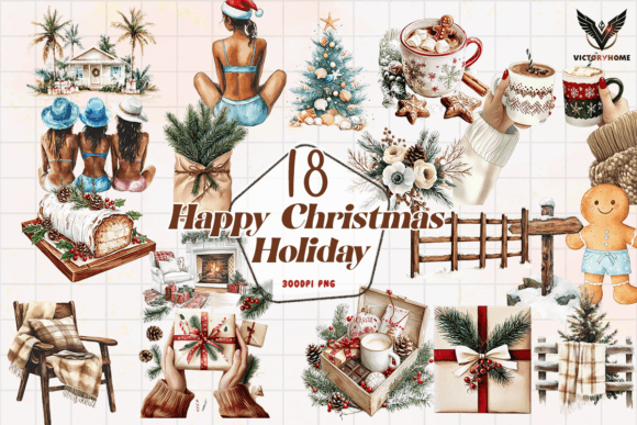 Happy Christmas Holiday Clipart PNG: Illustrations for Branding