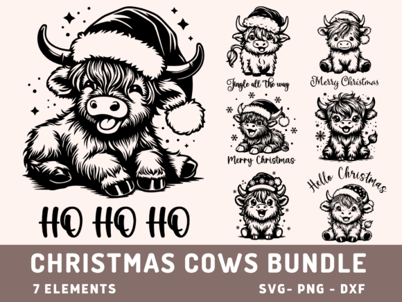 Highland Cow Christmas Svg Bundle: Festive Illustrations