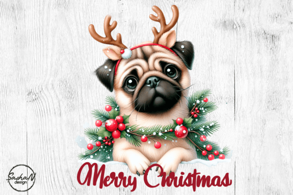 Merry Christmas Png, Christmas Pug Illustrations