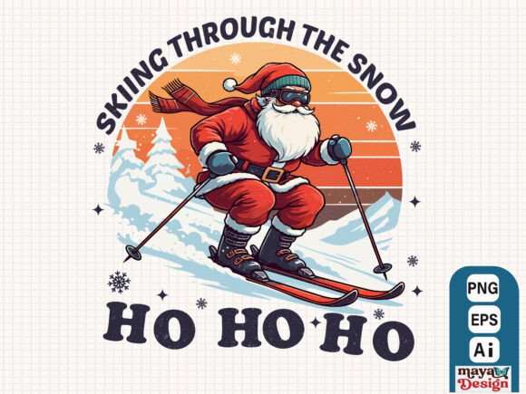 Review: Christmas Santa Skiing Tshirt Design & Illustrations