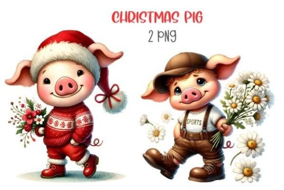 Reviewing Christmas Pig Clipart Farm Life Illustrations