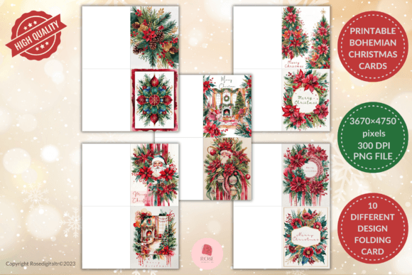 Reviewing Printable Bohemian Christmas Cards 2 Illustrations