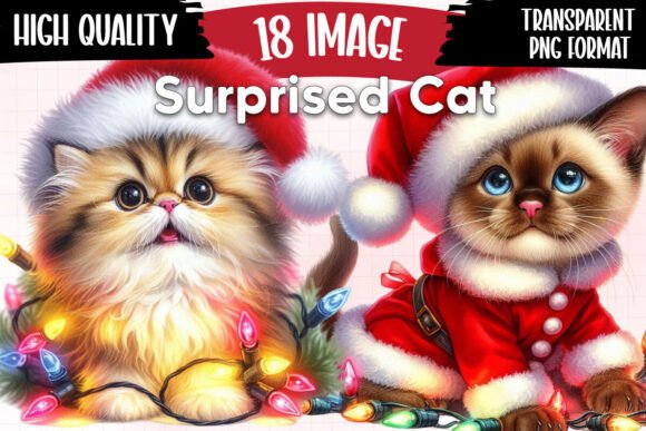 Surprised Cat Christmas Lights Clipart: Illustrations