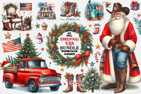 USA American Christmas Watercolor Illustrations Review