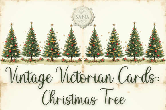 Vintage Victorian Cards Christmas Tree Illustrations