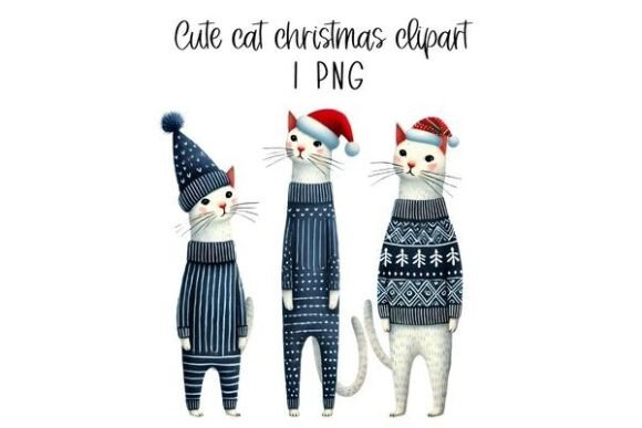 Whimsical Christmas Cat Clipart S1: Illustrations for Branding