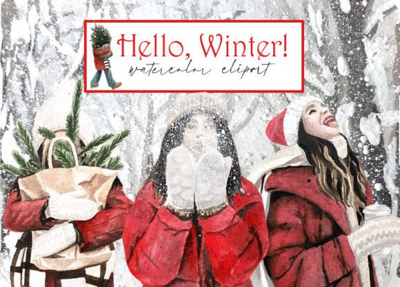 Winter Watercolor Clipart: Christmas PNG Illustrations